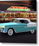 Classic '55 Chevy Convertible At Mickey's Diner Metal Print