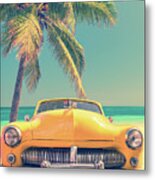 Classic Car And Palm Tree Metal Print