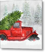 Classic Holiday Vintage Red Truck Metal Print