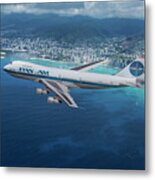Classic Pan Am Boeing 747 Over Waikiki Beach Hawaii Metal Print