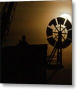 Cley Windmill Silhouette With Full Moon Fantail Metal Print