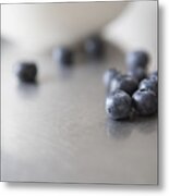 Close-up Of Blueberries On Table Metal Print