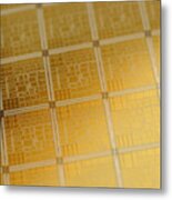 Close-up View Of Chip Wafer With Regular Pattern In Gold Metal Print