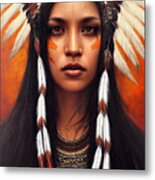 Closeup  Portrait  Of  Beautiful  Native  American  Wom  44777eb4  86ef  451e  8412  15e4cf2e6574 Metal Print