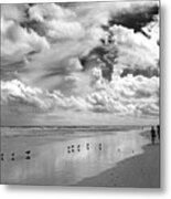 Clouds At The Beach In Black And White Metal Print