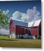 Cloudy Blue Sky With Red Barn In West Michigan Metal Print