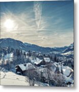 Coexistence In Megeve - Wildlife And Village Life Metal Print
