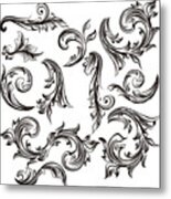 Collection Of Calligraphic Swirls In Vintage Style Metal Print