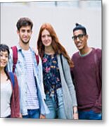 College Students Standing Together Outdoors, Portrait Metal Print