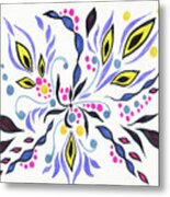 Colorful Floral Design With Leaves Berries Flowers Pattern I Metal Print