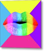 Colorful Lips Mask - Rainbow Metal Print