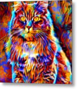 Colorful Maine Coon Cat Sitting - Digital Painting Metal Print