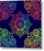 Colorful Mandala Pattern In Blue Background Metal Print