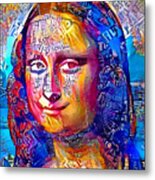 Colorful Mona Lisa Portrait With Blue, Orange And Magenta Color Scheme Metal Print