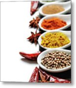 Colorful Spices In Spoon On White Background Metal Print