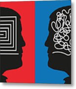Concept Pitting A Rational Mind Against Confused Thinking By Showing Two Men Face To Face. Metal Print