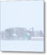 Cool Pastels - Pastel Colored Farm Buildings In A Wisconsin Snowstorm Metal Print
