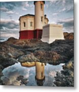 Coquille Lighthouse Moody Morning Metal Print