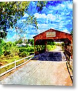 Coral Springs Covered Bridge - Watercolor Ink Painting Metal Print