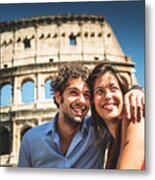 Couple Of Tourist In Rome Enjoy The Vacation Metal Print