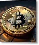 Cryptocurrency Golden Bitcoin Coin Metal Print