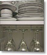 Cupboard - Wine Glasses And Plates Metal Print