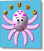 Cute Critters With Heart Octopus Juggling Oranges Metal Print