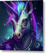 Cyberpunk Unicorn Portrait 01 Metal Print