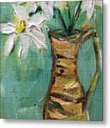 Daisies In A Wicker Pitcher Metal Print