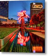 Dallas Red Pegasus Over The Omni Hotel Fountain Metal Print