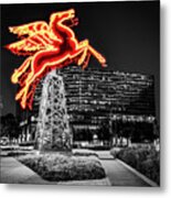 Dallas Texas Selectively Colored Red Pegasus Rising Metal Print
