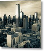 Dallas Texas Skyline From Above - Sepia Monochrome Metal Print