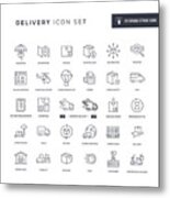 Delivery Editable Stroke Line Icons Metal Print