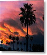 Desert Monsonial Sky, Palm Tree Silhouette Metal Print