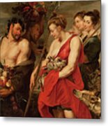 Diana Presenting The Catch To Pan By Peter Paul Rubens #1 Metal Print