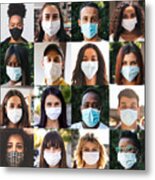 Diverse Group Of People Portraits With Surgical Masks Metal Print