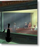 Dogs Peer Into Nighthawks Diner Metal Print