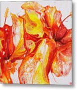 Double Red And Yellow Hibiscus Metal Print
