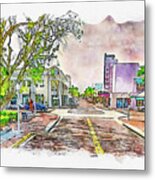 Downtown Fort Myers, Florida, Near The Edison Theatre - Pen Sketch And Watercolor Metal Print
