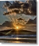 Dramatic Sunset At Sea And Mountains Metal Print