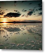 Dramatic Winter Sunset In The Lake. Metal Print