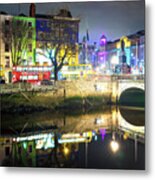 Dublin River Liffey Colors At Night Metal Print