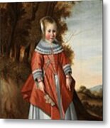Dutch School  Mid  Th Century Portrait Of A Girl In A Red Dress  Standing In A Metal Print