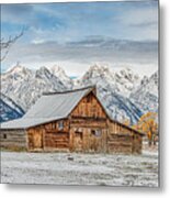 Early Fall Snow At Mormon Row,  A Grand Tetons Panorama Metal Print