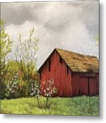 Early Spring With Red Barn Metal Print