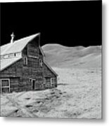Earthrise Over A Dakota Moonstead - Nd Barn Relocated To Apollo 15 Landing Site On Moon Metal Print