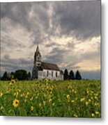 East Norway Lutheran Church In Nelson County Nd - Abandoned Church With Wildflowers Metal Print