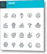 Ecology - Thin Line Vector Icon Set. Pixel Perfect. Editable Stroke. The Set Contains Icons: Ecology, Climate Change, Environmental Conservation, Alternative Energy, Green Technology. Metal Print