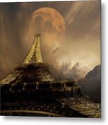 Eiffel And The Moon Metal Print