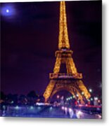 Eiffle Tower And The Moon In Paris Metal Print